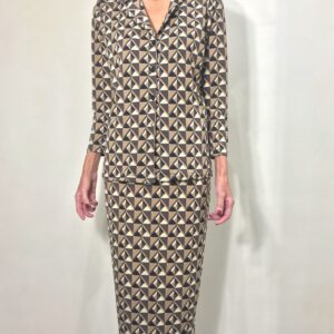 FALDA MIDI RECTO MARRON Y BEIGE