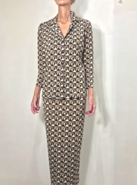 FALDA MIDI RECTO MARRON Y BEIGE