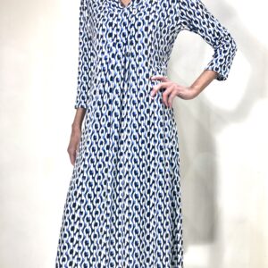 Vestido punto dib. cadenas azules y blanco