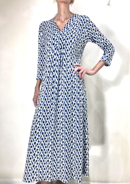 Vestido punto dib. cadenas azules y blanco