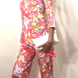 PANTALON PUNTO ESTAMPADOS ROSA Y NARANJA