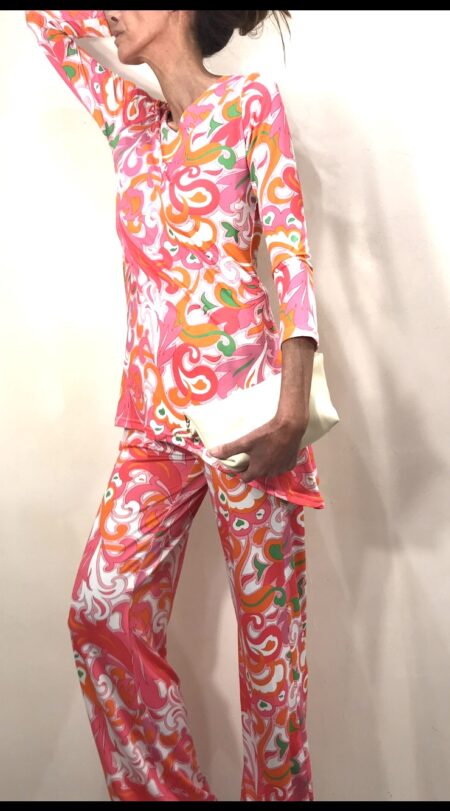 PANTALON PUNTO ESTAMPADOS ROSA Y NARANJA