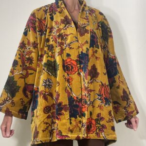 kimono de terciopelo estampado mostaza