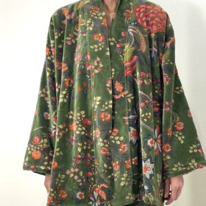 Kimono terciopelo estampado verde