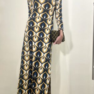 Vestido largo estampados azul y amarillo y oro