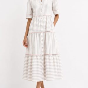 VESTIDO DE LINO RAYAS BEIGE