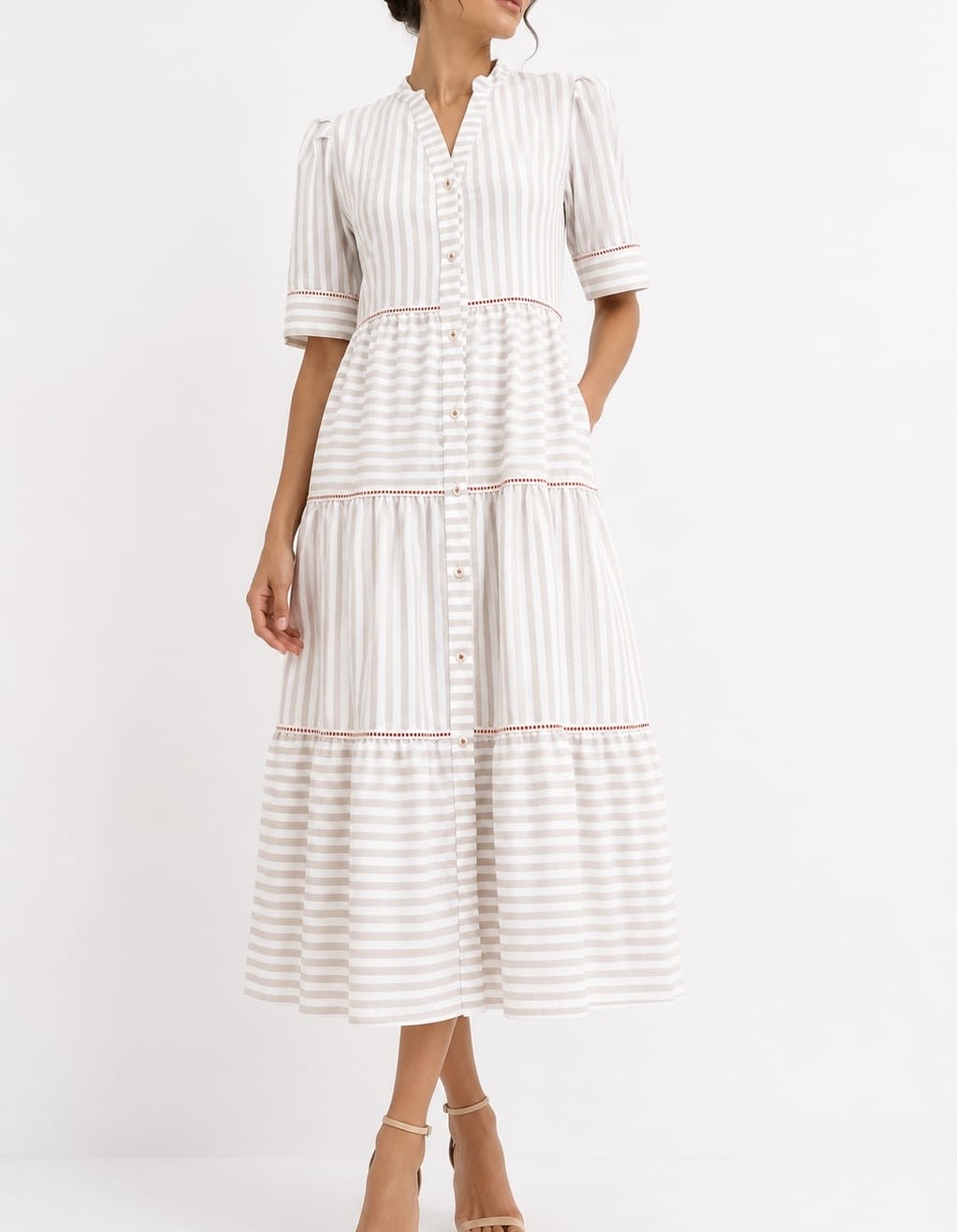 VESTIDO DE LINO RAYAS BEIGE