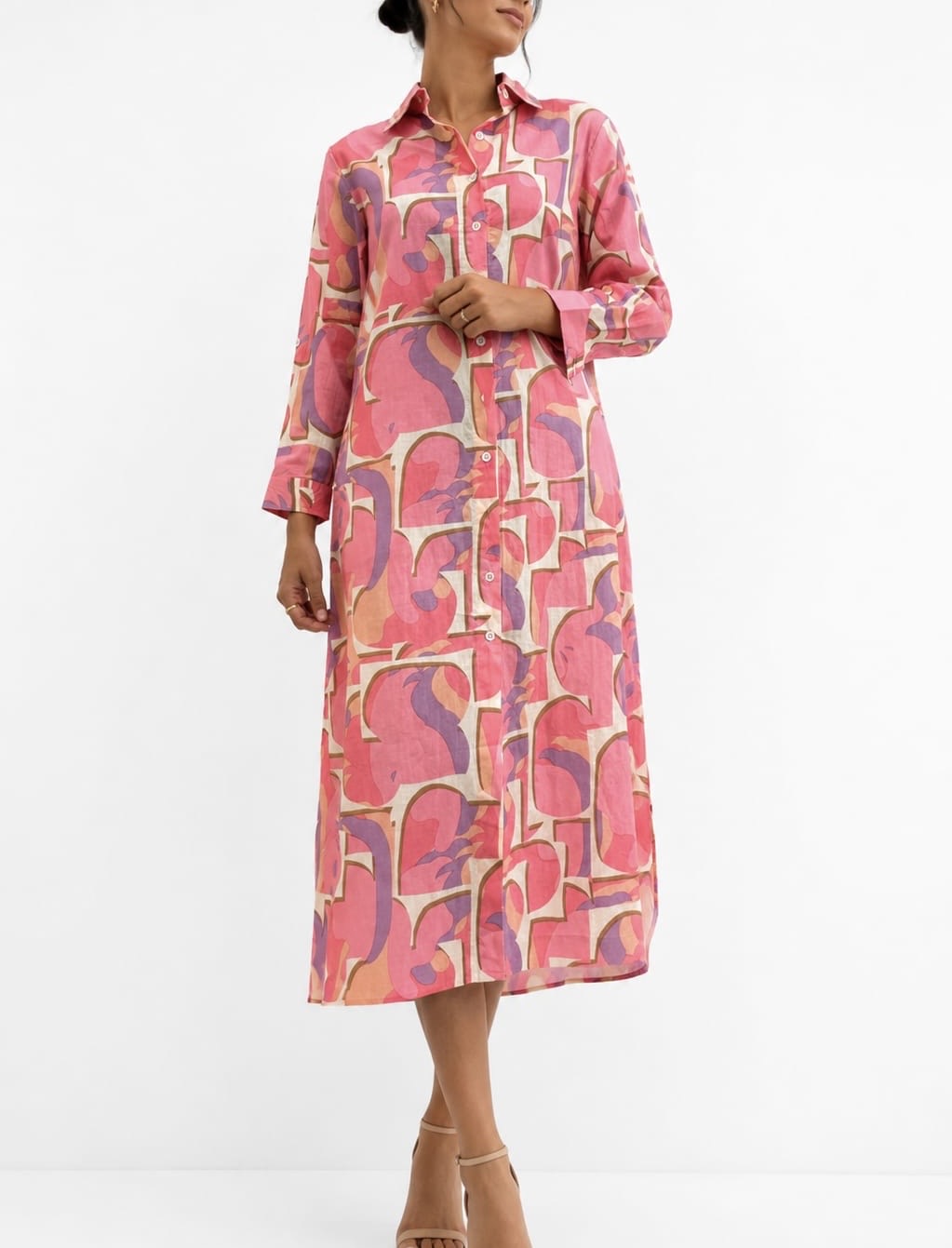 Vestido camisero estampado rosa
