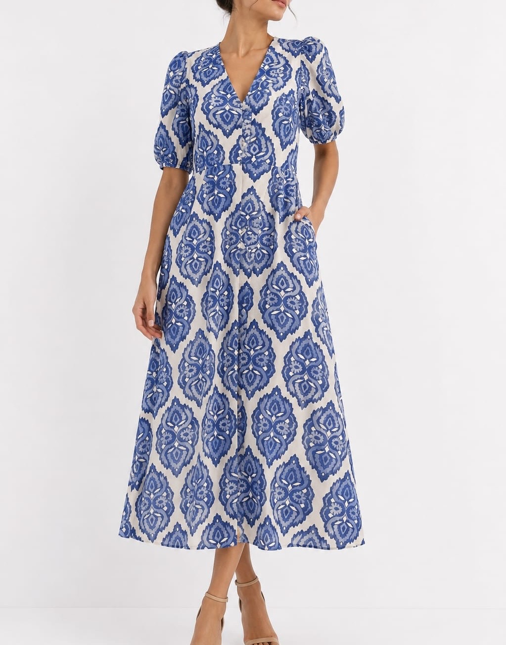 Vestido lino estampado azules