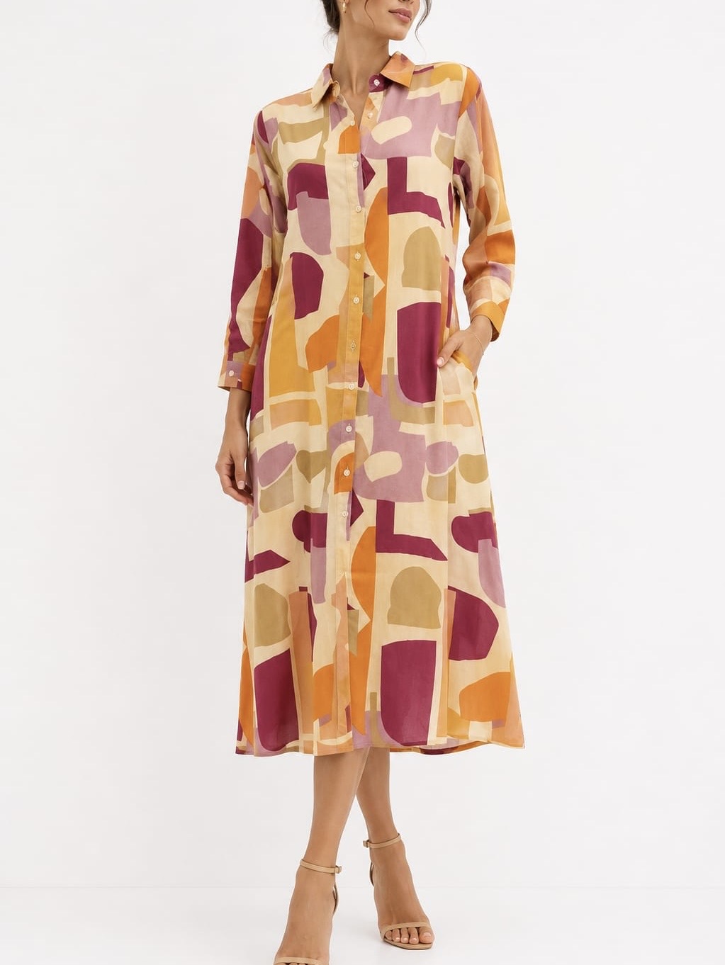 Vestido camisero estampado naranja